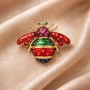 Red Colorful Enamel Bee Brooch